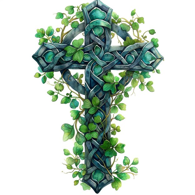 a cross with ivys and ivy leaves generative ai