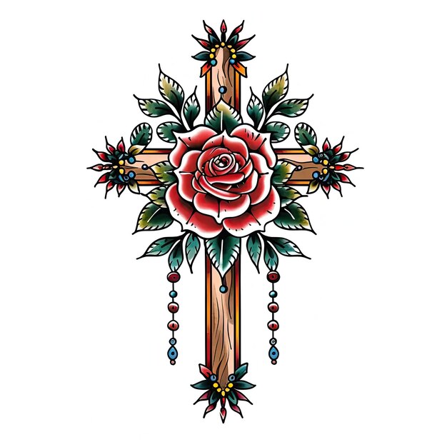 Photo a cross with a rose on top of it