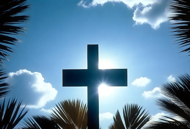 十字架の後ろに太陽が描かれている