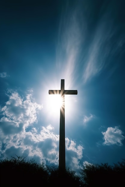 A cross with the sun shining on it
