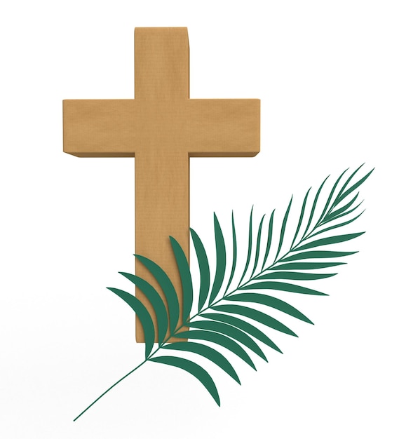 cross wooden lent leaf plant palm green nature environment white isolated background dicut ash wedne