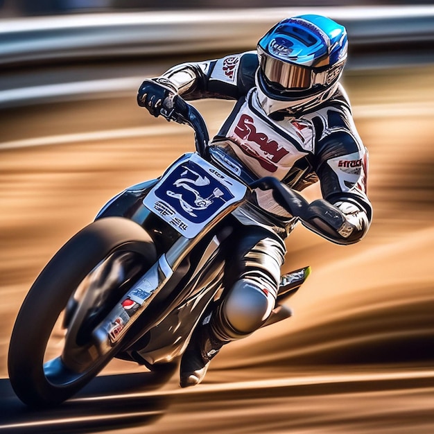 A crosscountry motorcycle racer on the race track