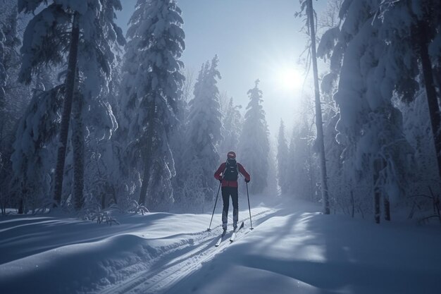 Crosscountry skier gliding through a snowcovered f 00193 01