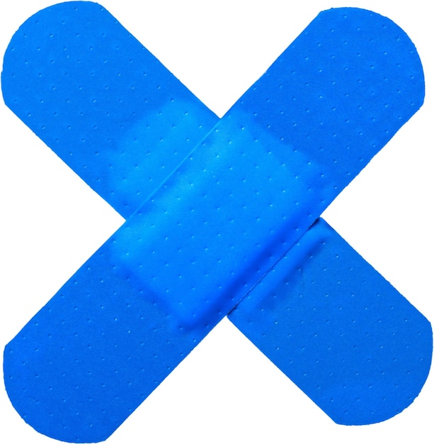 Photo crossed blue sticking plasters - isolated