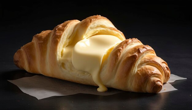 Crossiant butter single on black background