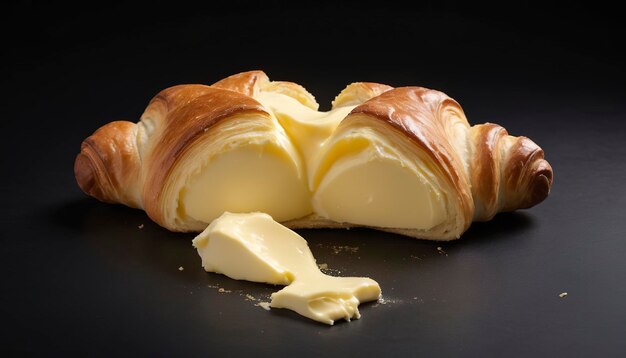 Crossiant butter single on black background