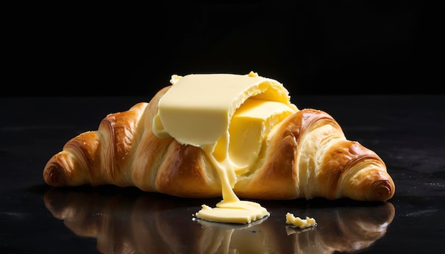 Crossiant butter single on black background