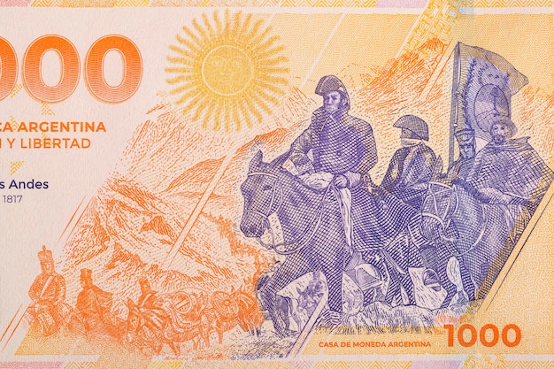 Photo crossing of the andes from argentine money peso