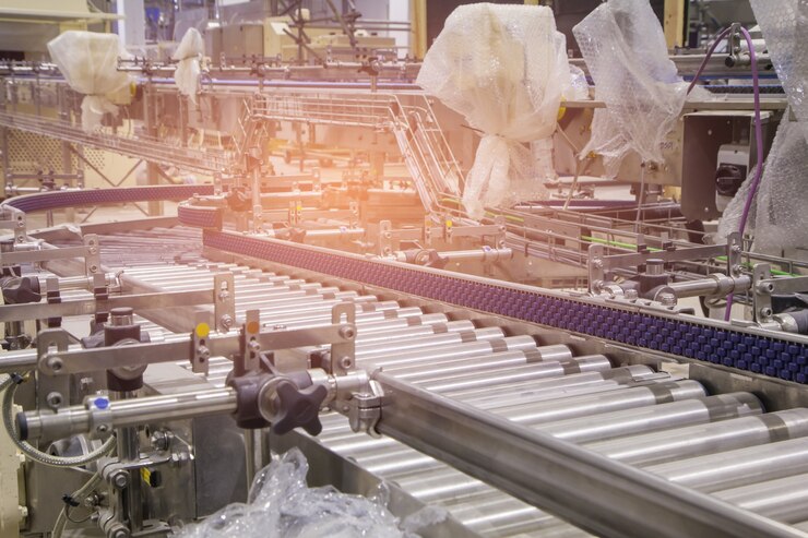 Photo crossing of the roller conveyor with red light