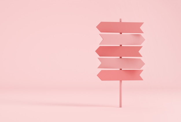 Crossroads signpost in pastel pink colors. 3d rendering