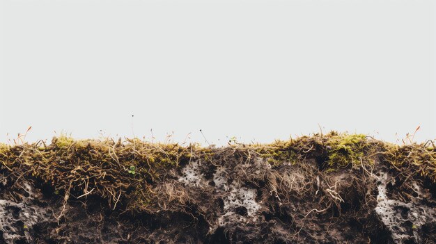 Photo crosssection of soil with grass on a white background