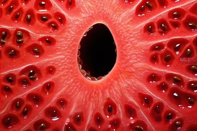 Photo crosssection of watermelon revealing seed patterns