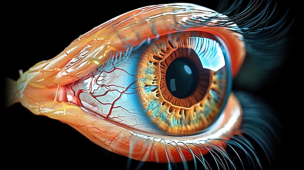 Photo crosssectional diagram displaying the internal components of the eye such