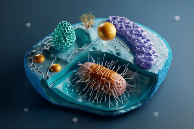 ユーカリオット植物と動物の細胞のクロスセクション カラフルな細胞壁とクロロプラストエンドプラズマ