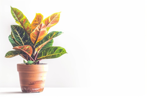 Photo croton codiaeum variegatum in flowerpot closeup croton macro house plant in flowerpot