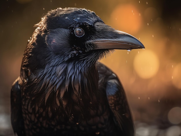 Портрет птицы-вороны крупным планом, созданный с помощью технологии генеративного искусственного интеллекта