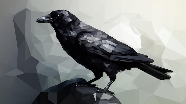 Crow black and white in polygonal style AI generated