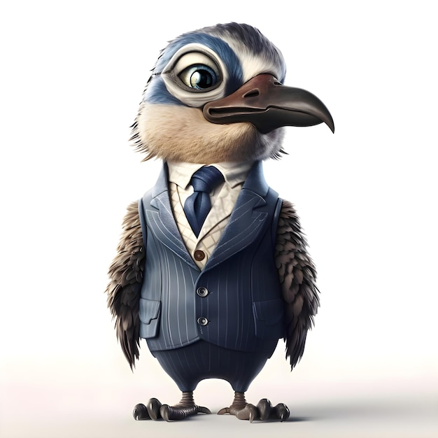 Crow in a business suit and tie 3D rendering