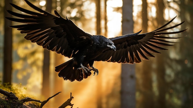 Photo a crow flying near a forest