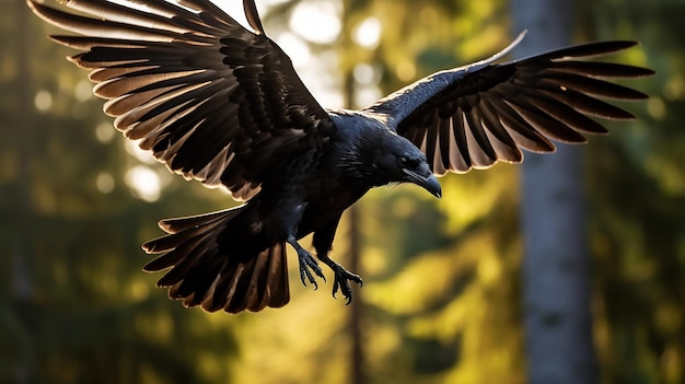 Photo a crow flying near a forest