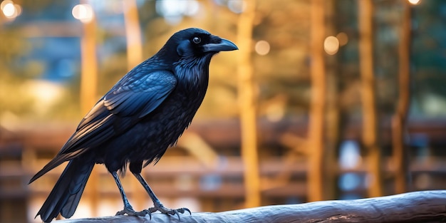 Crow perched in front of a beautiful background