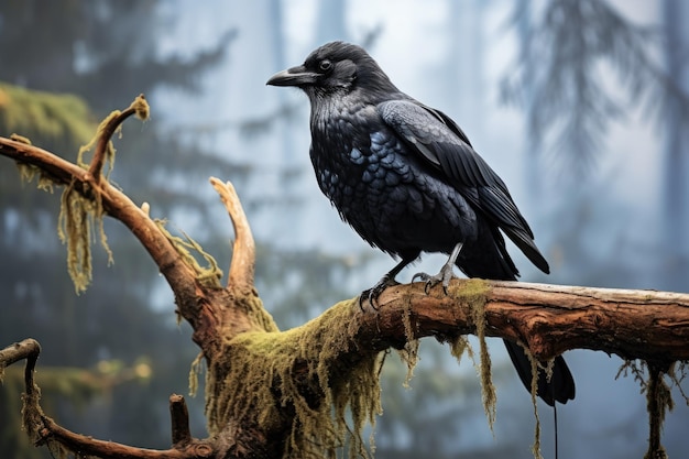 A crow perched ominously on a branch