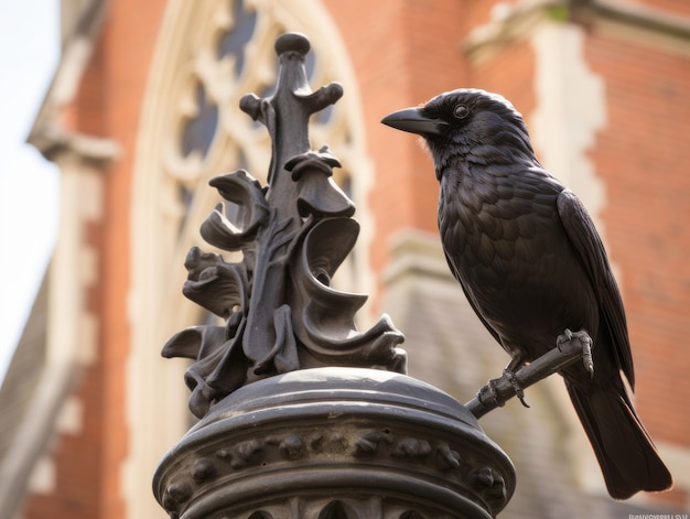 Ворона, сидящая на скульптуре