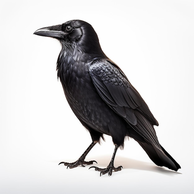 Crow on White Background HyperRealistic Photography