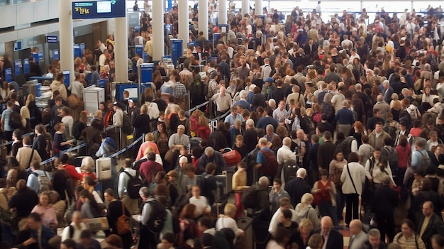 A crowd at an airport Generative AI