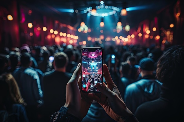 crowd on big perfomance people filming on phones