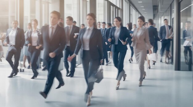 The crowd of business people walking in the office fastmoving