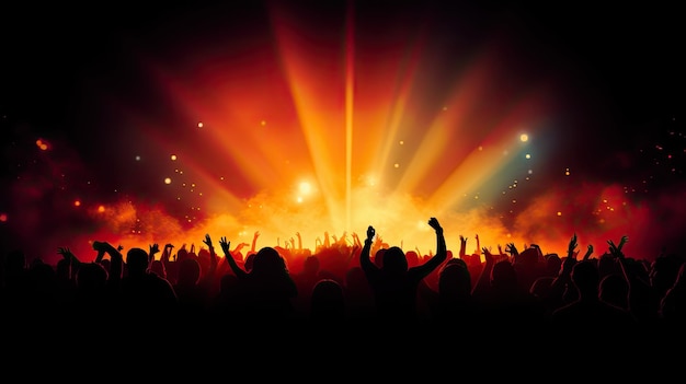 Crowd cheering with lighted stage for text