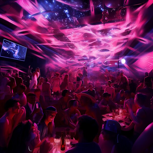 Crowd in a Club with Pink Lighting