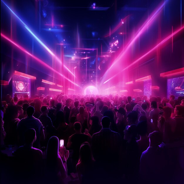 Crowd in a Club with Pink Lighting