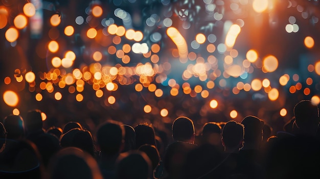 Photo crowd at concert and blurred stage lights