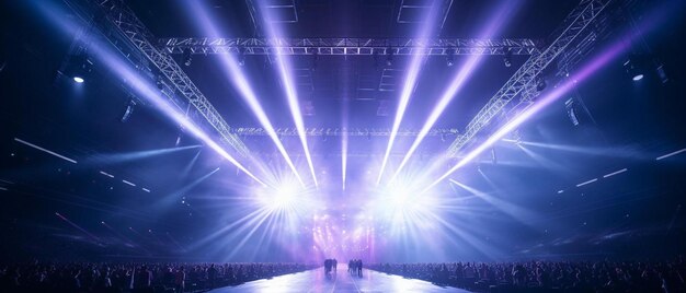 crowd at concert and blurred stage lights