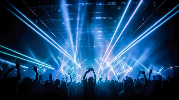 A crowd at a concert with lights on