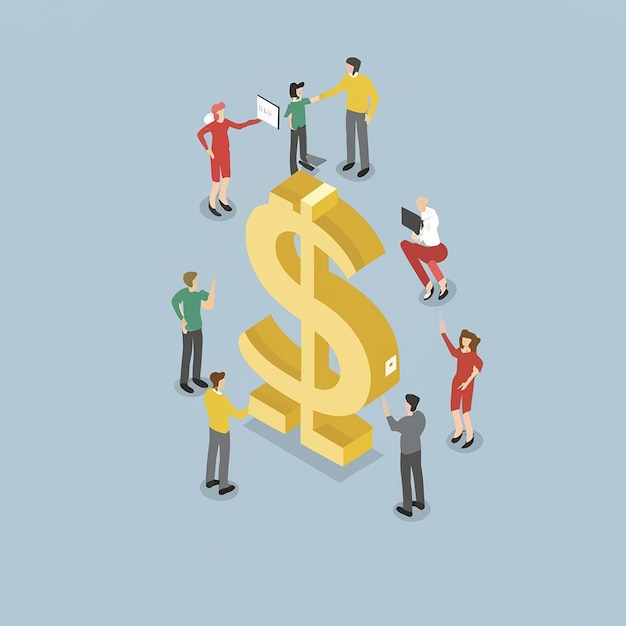 crowd dollar sign isometric concept