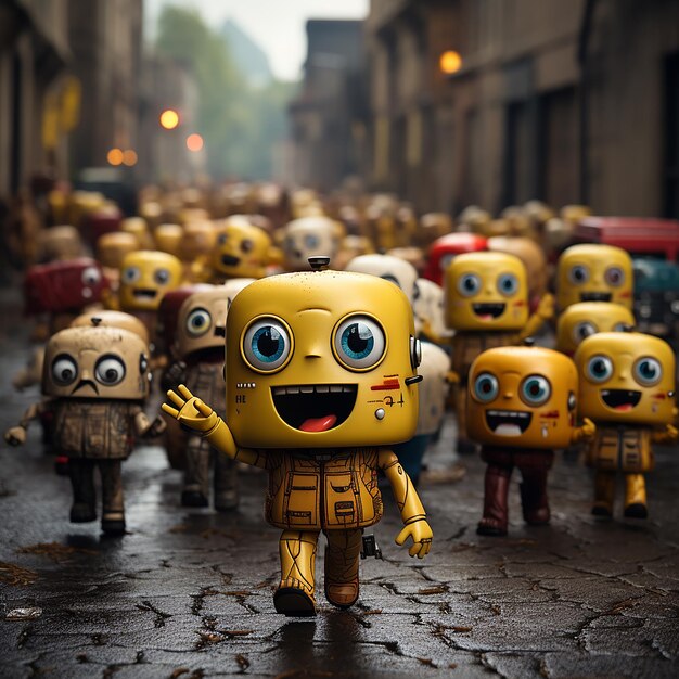 Crowd of emojis walking on street