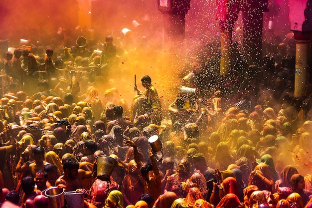 ホリの祭りを楽しんでいる群衆