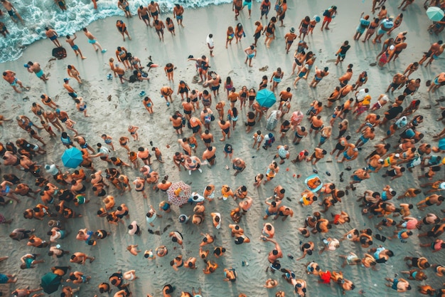 Photo crowd of happy people at the seaside at the party