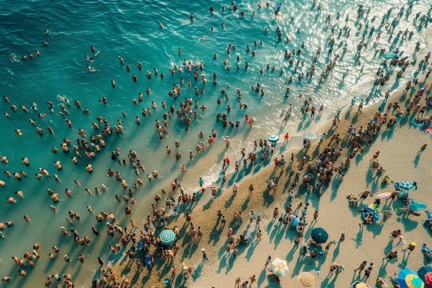 Photo crowd of happy people at the seaside at the party