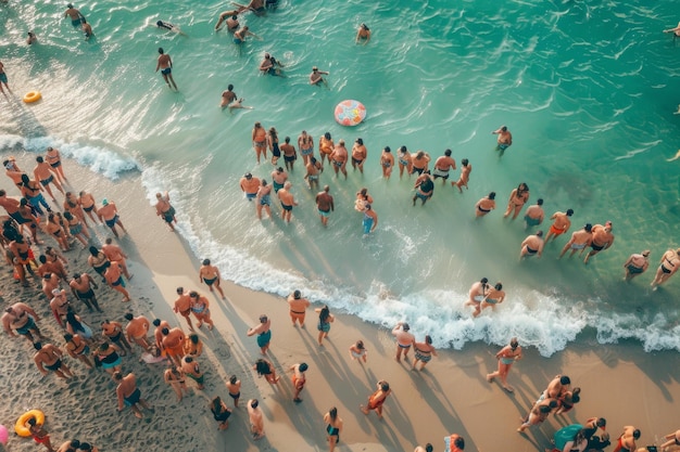 Photo crowd of happy people at the seaside at the party