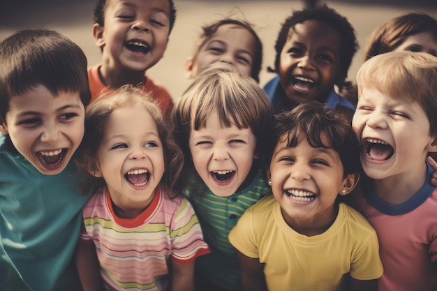 Foto una folla di bambini che ridono è uno spettacolo commovente che rappresenta la pura gioia e lo spirito spensierato dell'ia generativa dell'infanzia