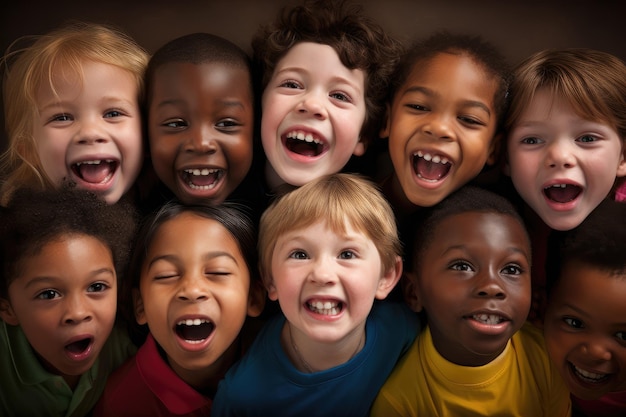 A crowd of laughing children is a heartwarming sight that represents the pure joy and carefree spirit of childhood Generative AI