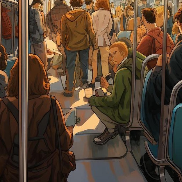 crowd of passengers on urban public transport metro