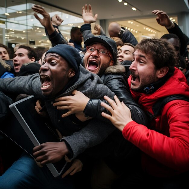 A crowd of people are cheering and cheering with their arms up.