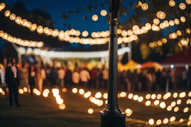 a crowd of people are gathered under a light that says  light