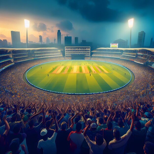 Photo a crowd of people are sitting in a stadium and watching the cricket game