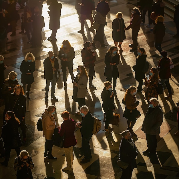 a crowd of people are standing in a large group